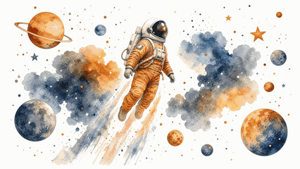 Journey Beyond Cosmic Explorer isolated watercolor vector illustration svg © Arun168