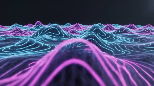 Glowing topographic landscape with contour gradient mesh
