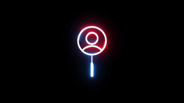 Neon hr recruiting icon glowing in dark motion background for business hiring.