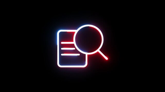 Neon business chart and search bar icon animation.