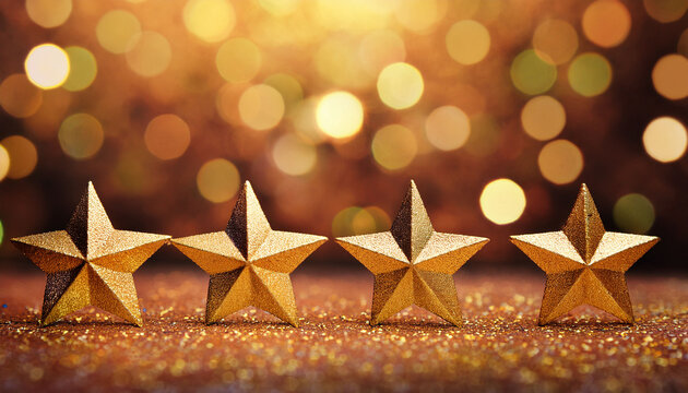 Four Golden Stars On A Glittering Background
