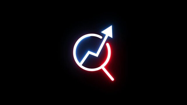 Neon business chart and search bar icon animation.