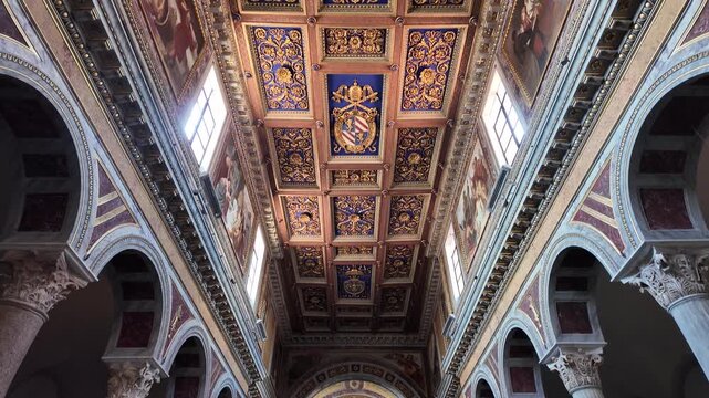 Ceiling inside Basilica di San Nicola in Carcere church in Rome