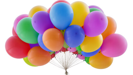 Vibrant multicolored balloons clustered together, isolated on transparent background © Alexander