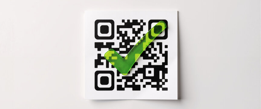 QR code with green checkmark for verification and mobile safety