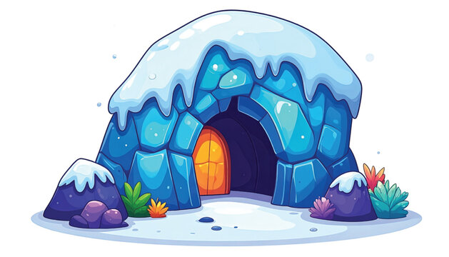 Snow covered ice cave entrance.