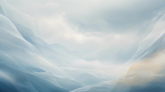 Abstract layered translucent blue and white shapes resembling mountains