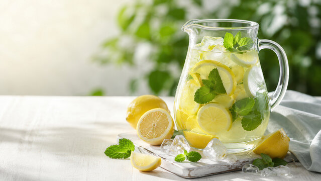 Brocca di limonata fresca con menta. Generative AI 