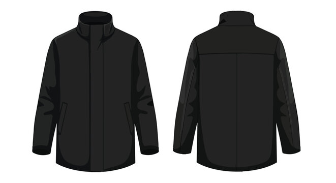 Black Winter Jacket Mockup Front and Back View for Men or Women Outdoor Fashion Apparel Design Template