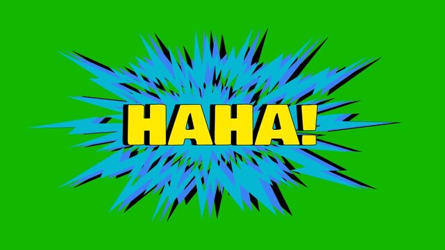 Comic book style haha text on green screen background.  HAHA Text Animation in Speech Bubble on green screen Background. Pop Art Surprise Motion Graphics for Reactions. 4k video