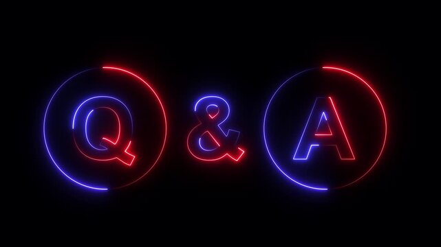 Neon Q and A question and answer icon animation session on black background. Question and Answer the letters Q and A. Question and Answer- 4k black background icon animation with Glitch Effect