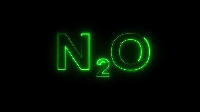 Glowing neon Nitrous Oxide gas animation on a black background. Representing the nitrous oxide molecule in a dramatic and mysterious style- 4k black background icon animation with Glitch Effect