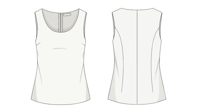 Ladies Round Neck Sleeveless Shell Top Technical Fashion Drawing Flat Sketch Front and Back Clothing
