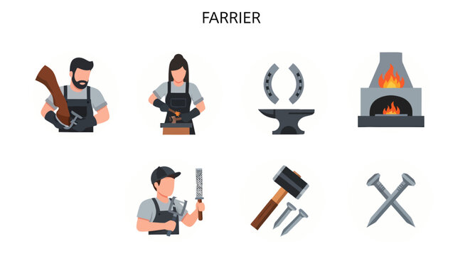 Farrier at work with tools.