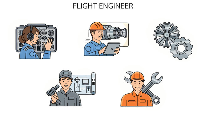 Flight Engineer at work with tools.