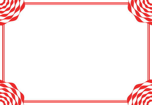 Red and White Decorative Border with Spiral Patterns in Corners for Greeting Cards and Invitations