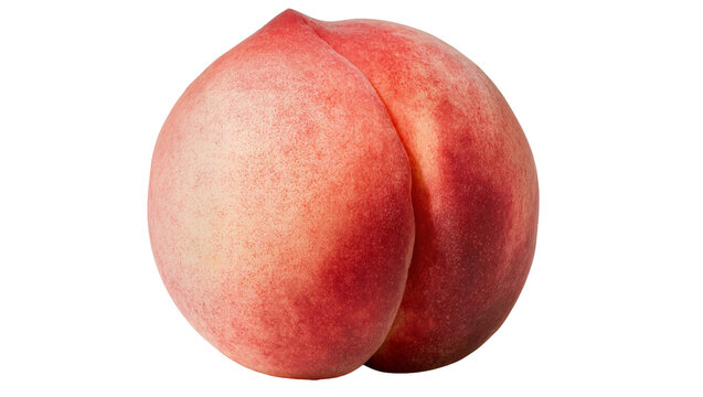 Ripe fuzzy peach with red and yellow blush, isolated on transparent background