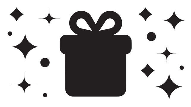 Gift box and sparkles for reward program and special offer ui, flat vector icon