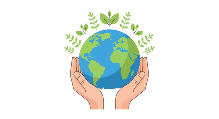 Fototapeta premium Hands holding Earth with green leaves symbolizing environmental conservation
