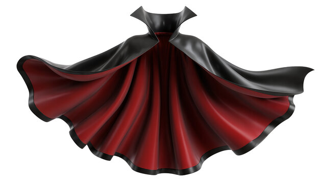 Black and red flowing vampire cape with high collar, isolated on transparent background