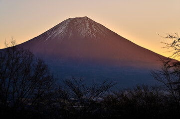 Obraz premium 天子山地の長者ヶ岳 富士山展望台からの朝焼けの富士 