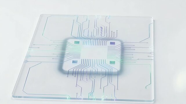 Glass substrate microchip with forming and glowing iridescent circuit lines