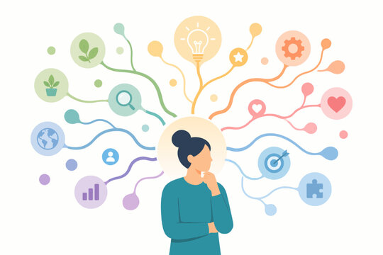 Creative mind map ideas expanding flat illustration