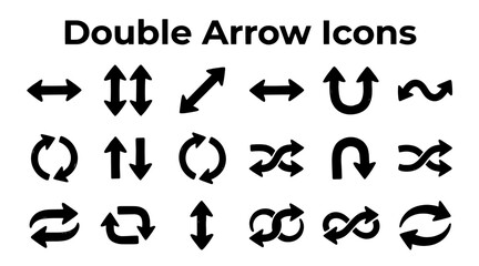 Set of 16 black double arrow icons pointing in various directions, isolated on clean white background for design use. © MstSomaya