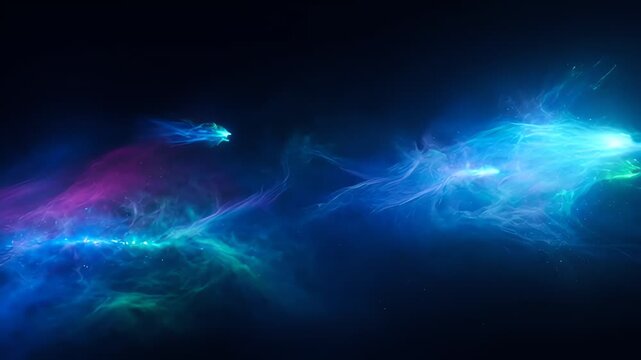 Cinematic blue nebula flowing through a dark space background