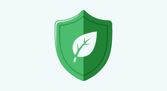 Partial hand-drawn green shield with a white outline on a light blue b