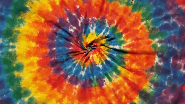Vibrant Colorful Spiral Tie Dye Pattern Showcasing Energetic Design with Bright Hues of Red, Orange, Yellow, and Green for Stunning Visual Effect