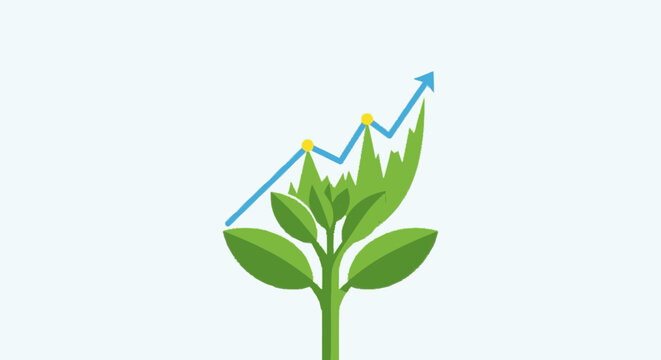 Partial minimalist flat illustration depicting green leaves and a blue