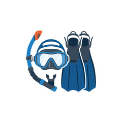 Blue snorkeling gear set with mask and fins on white © kaka