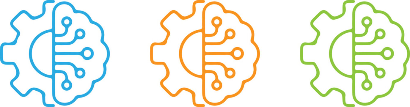 colorful human brain icon set mind intelligence symbol creativity technology logo illustration.