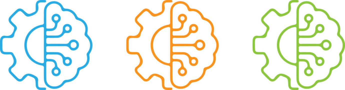 set of colourful human brains icon,