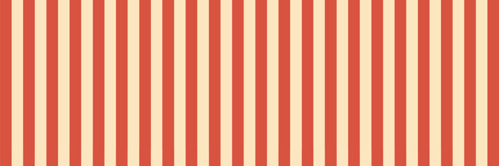 Red and cream striped pattern in circus style vector. Vintage carnival backdrop with vibrant vertical stripes, inspired by retro tent fabric. Seamless festive print for textiles and design. Popcorn pa © ardi