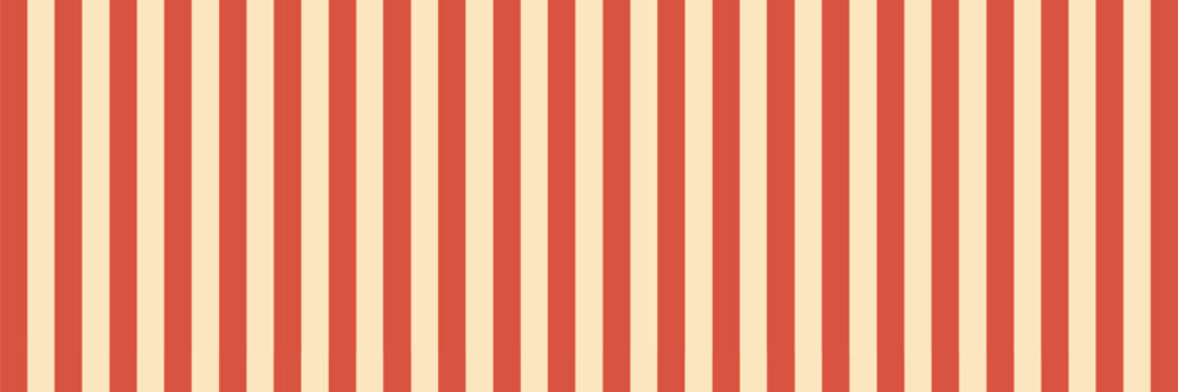Red and cream striped pattern in circus style vector. Vintage carnival backdrop with vibrant vertical stripes, inspired by retro tent fabric. Seamless festive print for textiles and design. Popcorn pa