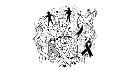 Obraz premium Awareness Ribbons and Candles Commemorative Illustration