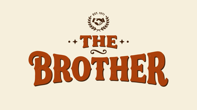 Retro logo design with text 'The Brother' and handshake emblem against a beige backdrop.