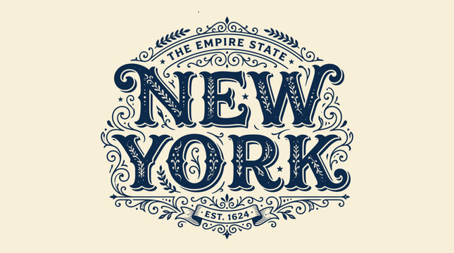New York vintage emblem: The Empire State stylized typography art