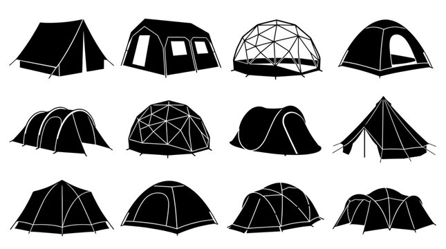 Camping Tent Silhouette Icon Collection Set for Outdoor Travel