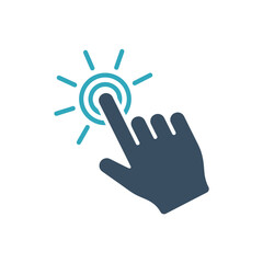 Fototapeta premium A fingertip presses a glowing icon, signaling interactive delight