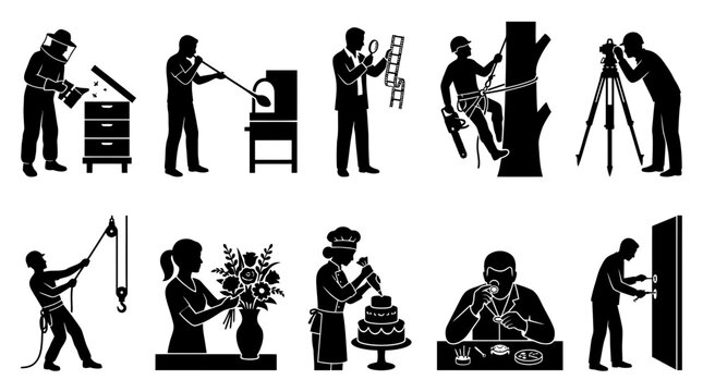 Diverse Professional Worker Silhouettes Set Of Ten Labor Icons