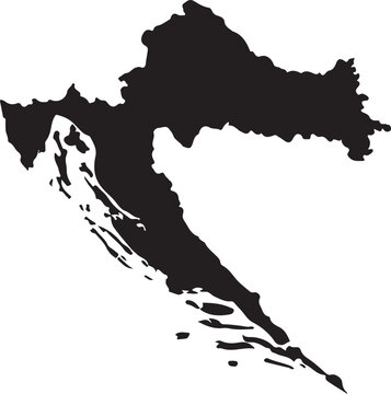 Black silhouette map of Croatia a simple vector graphic representing the countrys geography for travel or informational use isolated on a white background
