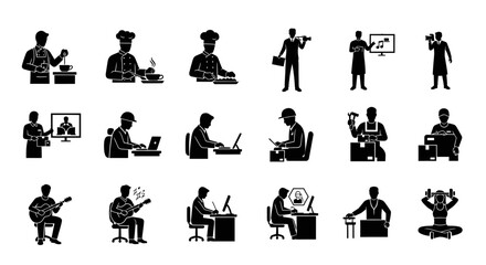 Obraz premium Professional People Silhouette Icons Set Various Work Occupations