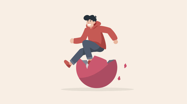 Person jumping out of a broken egg