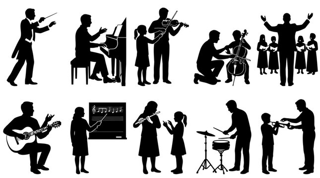 Music Education Silhouette Collection Featuring Student Musician Poses
