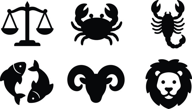 Zodiac signs, astrology symbols, black icons, vector set