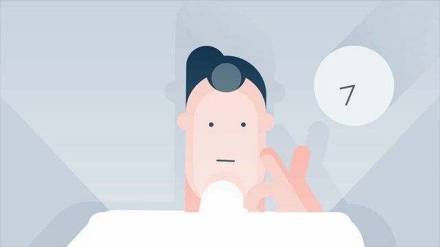 2D Animation of Man Looking in Bathroom Mirror Shaving and Grooming, Daily Morning Routine Concept