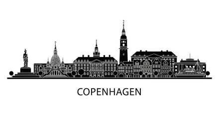 Fototapeta premium Copenhagen Cityscape Silhouette: Architectural Landmarks in Black and White